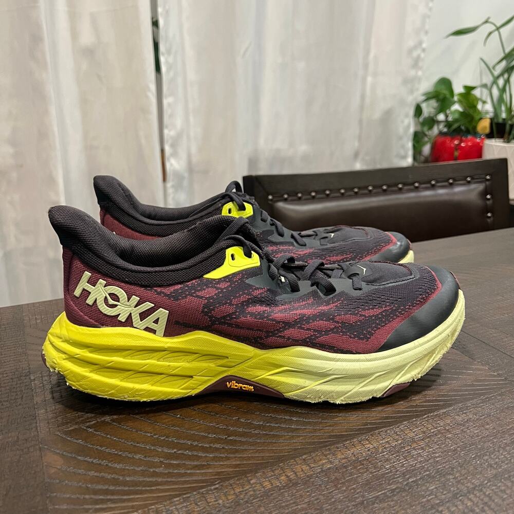 Hoka speedgoat 5 vibram burgundy running shoes women 9 B